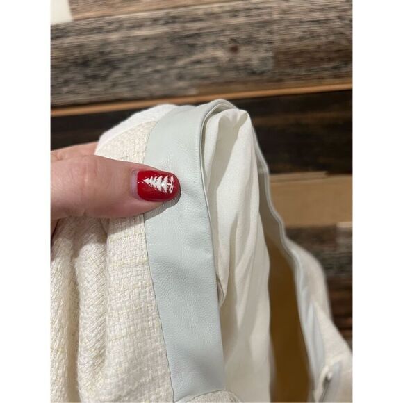 Chico's NWT defects Asymmetrical Moto Jacket Ivory Wheat Fabric Mix sz 1 M - Picture 9 of 12